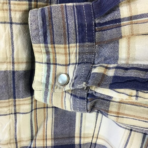 vintage womens jacket shacket 18 20 XL tan blue plaid full zip cotton cropped - Picture 6 of 10